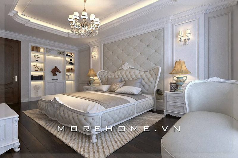 Mẫu giường ngủ chung cư với chất liệu gỗ tần bì nhập khẩu phun sơn màu trắng cao cấp mang lại không gian nghỉ ngơi riêng tư sang trọng và đẳng cấp hơn cả